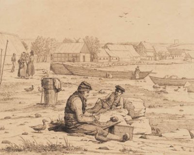 Strandgaden Thistedissä. 1830 tekijältä Martinus Rørbye