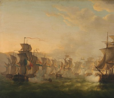 Alankomaiden ja Ison-Britannian laivastojen yhteenotto hollantilaisen laivaston matkan aikana Boulogneen (1804) tekijältä Martinus Schouman (signed by artist)