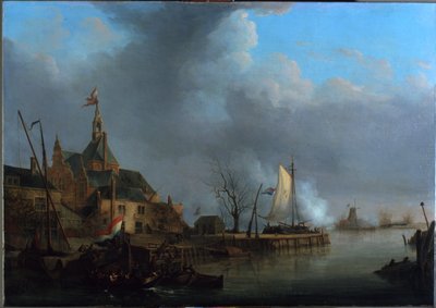 Hollanti: Dordrechtin pommitus ranskalaisten toimesta 24. marraskuuta 1813. tekijältä Martinus Schouman