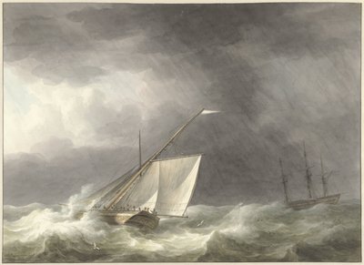 Dos vaixells de vela en un final de mar turbulent tekijältä Martinus Schouman