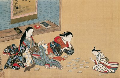 Naiset pelikortit, Maruyama Okyo (1733-1765), silkkimaalaus ukiyo-e-tyyliin, Japani tekijältä Maruyama Okyo