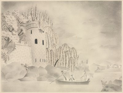 The Lonely Tower (Linna joen varrella, jossa on pajuja ja vene) tekijältä Mary Altha Nims