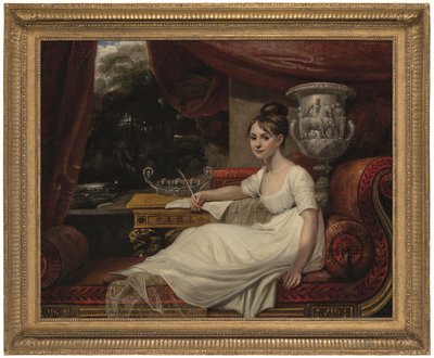 Muotokuva Eleanor Anne Pordenista, Lady Franklinista (1795-1825), sohvalla (öljy kankaalle). tekijältä Mary Ann Flaxman
