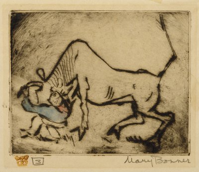 Bull-Dogging (käsinvärinen etsaus) tekijältä Mary Bonner