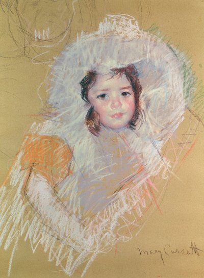 Nuoren tytön rintakuva tai Margot Lux, jolla on suuri hattu (pastelli paperille) tekijältä Mary Cassatt