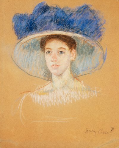 Naisen pää, jolla on suuri hattu, n. 1909 tekijältä Mary Cassatt