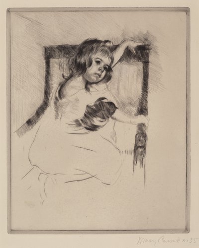 Polvistuminen nojatuolissa tekijältä Mary Cassatt