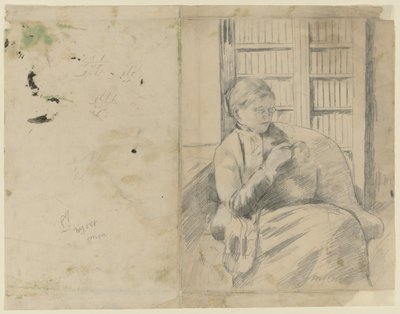 Neulominen kirjastossa recto, Neuloa kirjastossa verso, n. 1881. tekijältä Mary Cassatt