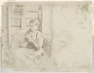 Neulominen kirjastossa verso, n. 1881. tekijältä Mary Cassatt
