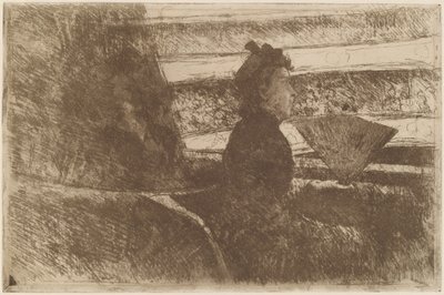 Nainen mustassa, logessa, oikealle päin, c. 1880. tekijältä Mary Cassatt
