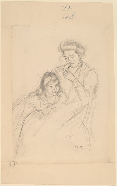 Margot nojaa Reinen polvea vasten tekijältä Mary Cassatt