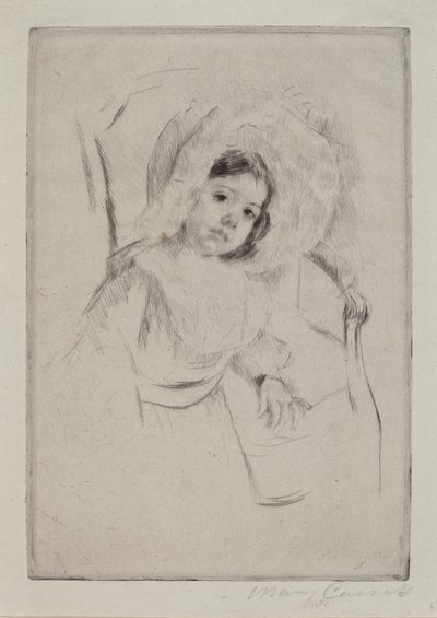 Margot levykkeessä nojaten tuolia vasten, c. 1902. tekijältä Mary Cassatt
