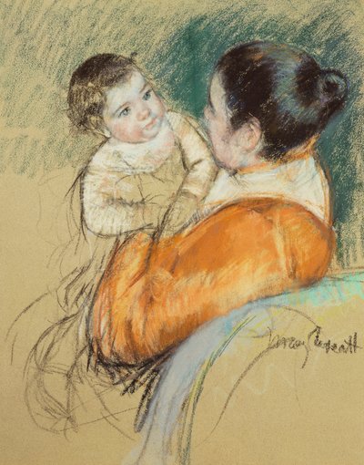 Äiti Louise pitelee sinisilmäistä lastaan, tekijältä Mary Cassatt