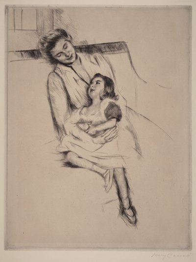 Reine ja Margot istumassa sohvalla (nro 2) tekijältä Mary Cassatt