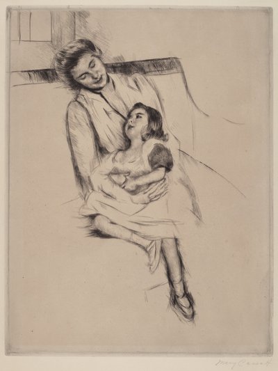 Reine ja Margot istuvat sohvalla nro 2, c. 1902. tekijältä Mary Cassatt