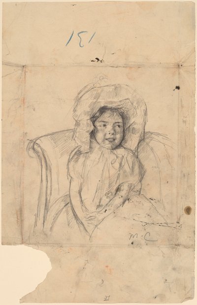 Hymyilevä Margot, jolla on röyhelöinen konepelti, c. 1902. tekijältä Mary Cassatt