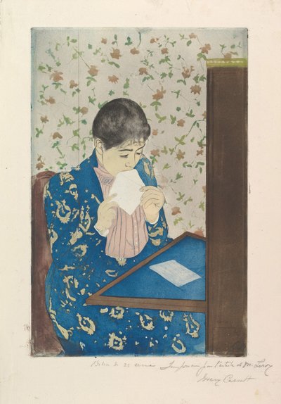 Kirje, 1890-91 (Kipsipiirto ja akvatintta, painettu kolmelta levyltä) tekijältä Mary Cassatt