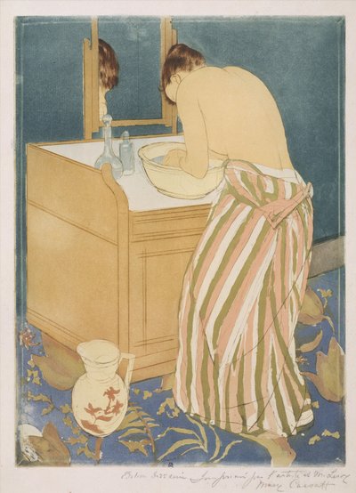 Nainen kylpemässä (La Toilette), 1890-1 (Kipsipiirto ja akvatintta) tekijältä Mary Cassatt