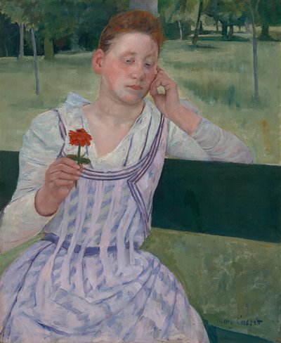 Nainen ja punainen tsinnia (Haaveilu) tekijältä Mary Cassatt