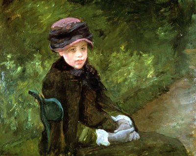 Nuori nainen puistossa, vuodelta 1880 tekijältä Mary Cassatt