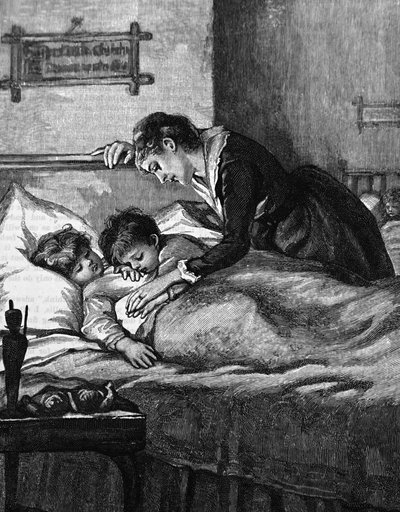 Äiti tarkastamassa nukkuvia lapsiaan tekijältä Mary Ellen Edwards
