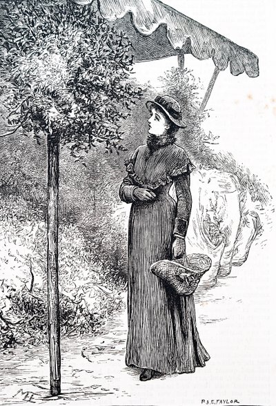 Nainen ostaa hollya käyttääkseen joulukoristeisiin. Kirjailija Mary Ellen Edwards (1838-1934), englantilainen taiteilija tekijältä Mary Ellen Edwards