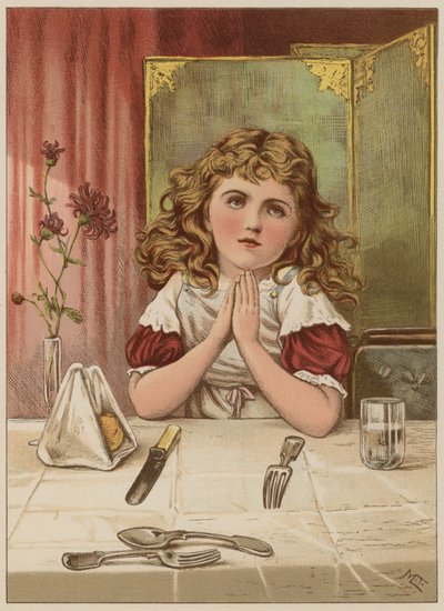 Tyttö sanoo armoa ennen ateriaa (chromolitho) tekijältä Mary Ellen Edwards