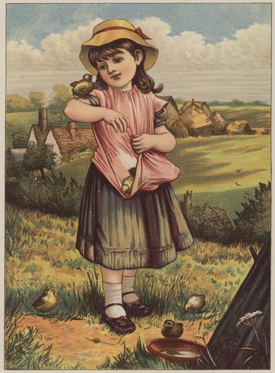 Tyttö poikasten kanssa (chromolitho) tekijältä Mary Ellen Edwards