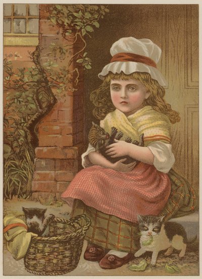 Tyttö kissanpennuineen (chromolitho) tekijältä Mary Ellen Edwards