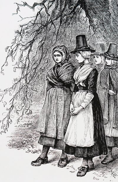 Walesin tytöt Hollantiden messuilla, rekrytointimessuilla, odottamassa palkkaamista kotitalouspalvelijiksi tekijältä Mary Ellen Edwards