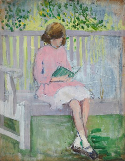 Tyttö lukee (öljy puulle) tekijältä Mary Ethel Hunter