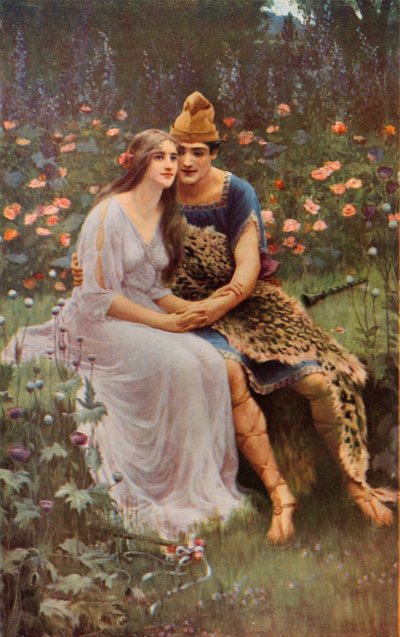 Shakespeare: Florizel ja Perdita, Talven tarina, näytös IV, kohtaus 3 (värilitho) tekijältä Mary F. Raphael
