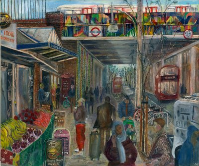 Ladbroke Grove juuri ennen sulkemista: 4, asema, 2020 (öljy aluksella) tekijältä Mary Kuper