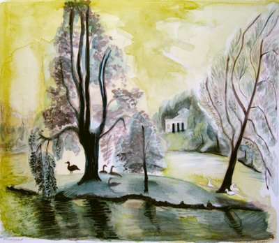 Stourhead, iltajärvi, 2006 (akvarelli) tekijältä Mary Kuper