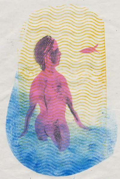 Uimari, 2018 (monoprintti) tekijältä Mary Kuper