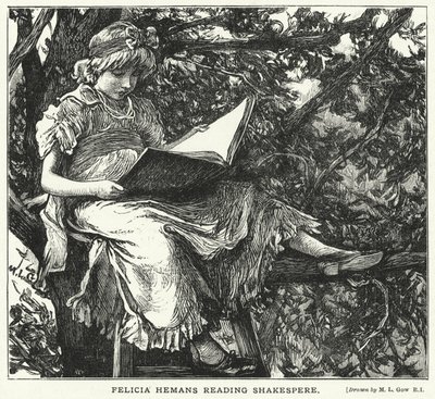 Felicia Hemans lukee Shakespereä (kaiverrus) tekijältä Mary L. Gow