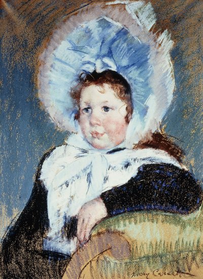 Dorothy erittäin suuressa konepellissä ja tummassa takissa, n. 1904 tekijältä Mary Cassatt