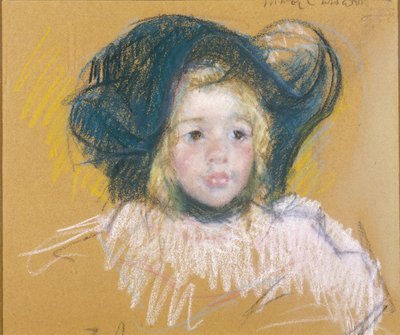 Pieni tyttö isossa hatussa, noin 1904 (pastelli paperille). tekijältä Mary Stevenson Cassatt