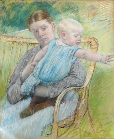 Mathilde portant son bebe (Mathilde Holding Baby) - Pastelli paperille (72,7x60,4 cm), kirjoittanut Mary Cassatt (1845-1926), n. 1889 - Yksityiskokoelma tekijältä Mary Stevenson Cassatt