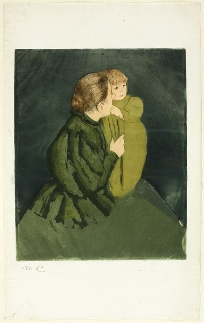 Maalaisäiti ja -lapsi, noin 1895 (etsaus ja akvatintta) tekijältä Mary Stevenson Cassatt
