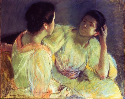 Keskustelu, n. 1896 (pastelli kankaalle asetettu paperille) tekijältä Mary Stevenson Cassatt
