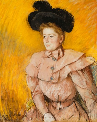 Nainen mustassa hatussa ja vadelmanpunaisessa asussa, n. 1899 tekijältä Mary Cassatt