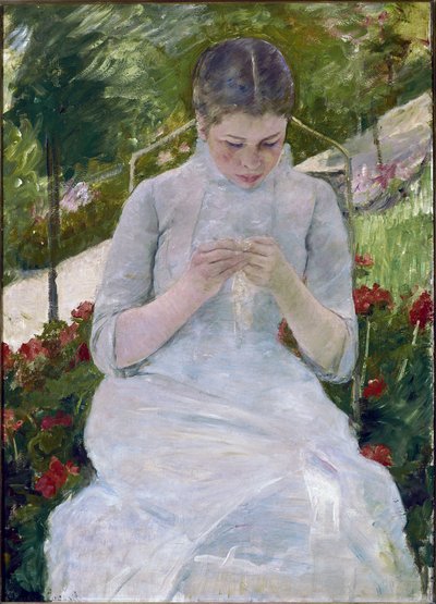 Nainen ompelu (öljy kankaalle tekijältä Mary Stevenson Cassatt