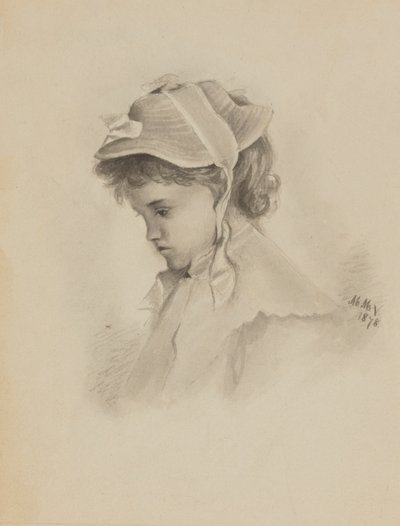 Nimetön alas katsovan lapsen pää, 1878. tekijältä Mary Vaux Walcott