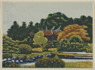 Shinjukun keisarillisen puutarhan painokuvat (Shinjuku Gyoen hanga) tekijältä Masao Maeda