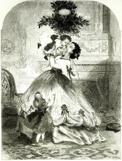 "Under the Mistletoe" Illustrated London Newsille, 1865 (kaiverrus) tekijältä Mason Jackson