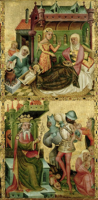 Neitsyt syntymä ja viattomien verilöyly, Buxtehuden alttarilta, 1400-10 (tempera paneelissa) tekijältä Master Bertram of Minden
