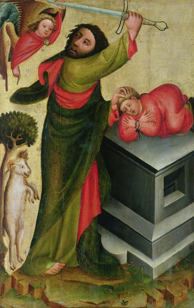 Iisakin uhri Pietarin alttarilta Hampurissa, Grabowerin alttari, 1383 (tempera paneelissa) tekijältä Master Bertram of Minden