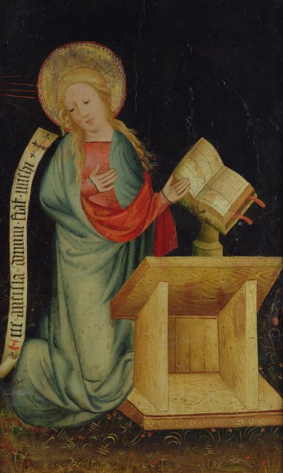 Marian ilmestyksen neitsyt, Harvesterialttarista, n. 1410 (tempera tammen päällä) (katso myös 145253 ja 145254) tekijältä Master Bertram of Minden