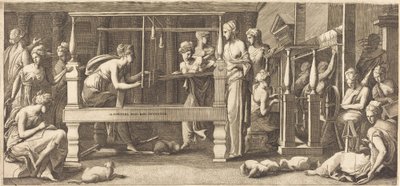 Penelope ja hänen palvelijatovereidensa kudonta tekijältä Master FG, after Francesco Primaticcio